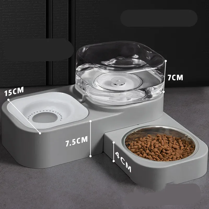Distributeur d'eau et gamelle surélevés, coloris gris